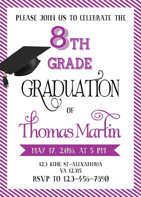 8th Grade Graduation Invite. Printable Graduation Invitation. - Etsy ...