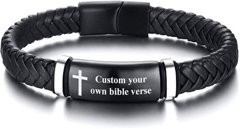 Amazon.com: MEALGUET Personalized Braided Leather Bracelet Magnetic Clasp Bible Verse Religious ...