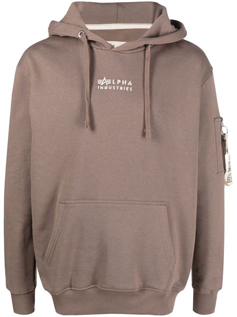 Alpha Industries Logo-embroidered Organic Cotton Hoodie In Brown | ModeSens