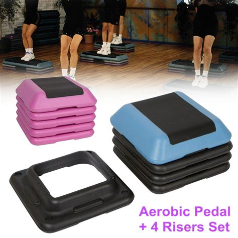 16'' Adjustable Aerobic Step System 4 Risers Fitness Exercise Stepper Platform Cardio Workout ...