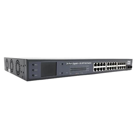 Gigabit 24 Port Rack Mountable PoE Switch with LCD Display - US BROADCAST