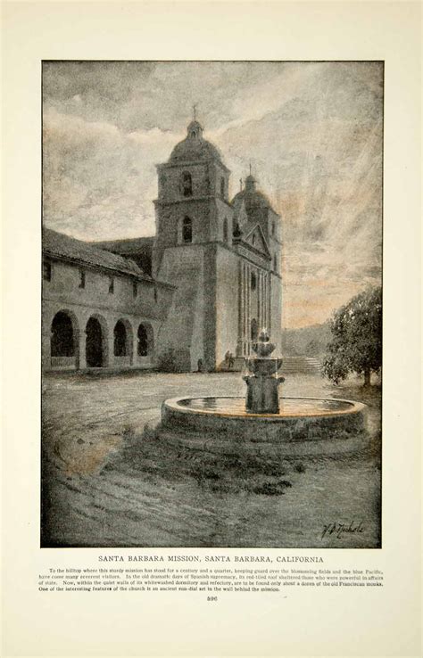 1908 Color Print Santa Barbara Mission California Church Religion Harl ...