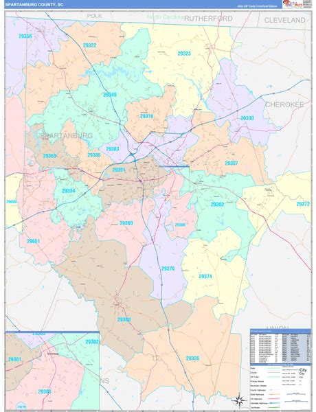 Spartanburg County, SC Wall Map Color Cast Style by MarketMAPS - MapSales