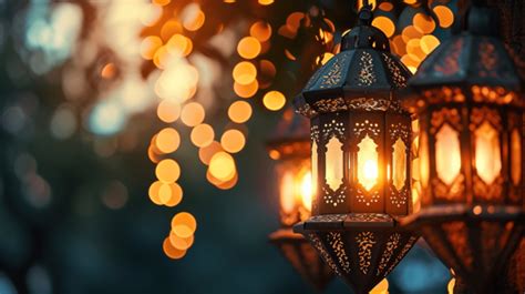 Ramadan Bokeh With Realistic Sparkling Lanterns Background, Arabic ...