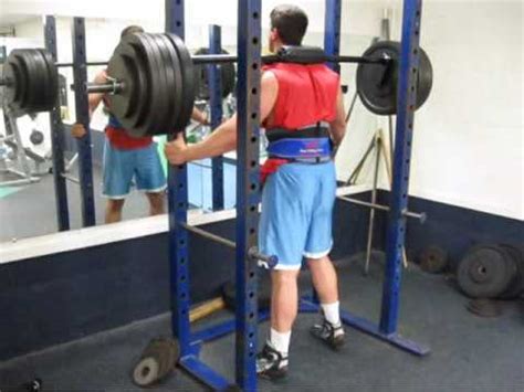 Rack Assisted Safety Squat Bar Squats - 03/23/2010 - YouTube