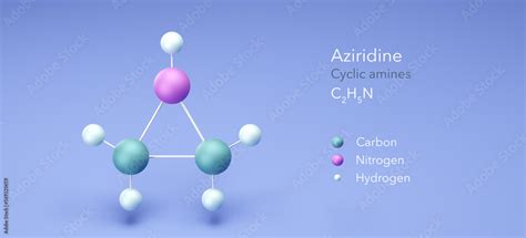 aziridine molecule, molecular structures, cyclic amines, 3d model ...