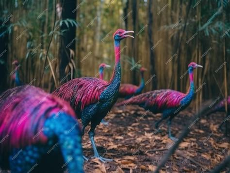 Premium AI Image | A group of birds in a forest with a bamboo background