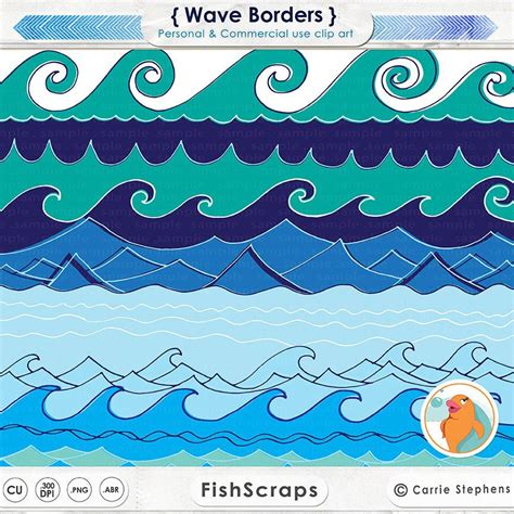 Wave Border Clip Art, 12 inch Waves, Water Clip Art, Beach ClipArt, Nautical Ocean Graphics, Sea ...