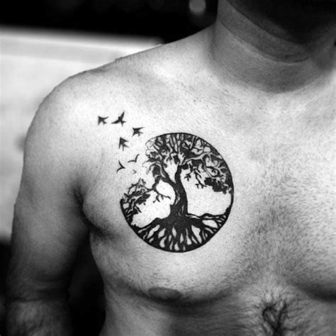 Tattoo Trends - Circle Tree Of Life Upper Chest Birds Flying Mens Black ...