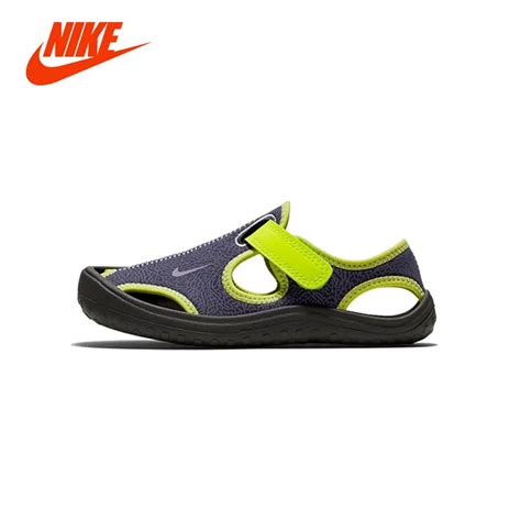 Original NIKE Summer Children Boys Sandals Toe Cap Leather Kids Sandals Textile Flag Casual ...