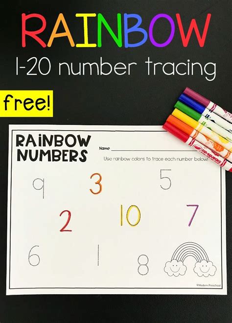 Rainbow Tracing Numbers Printable 1-20 | Math centers, Math centers kindergarten, Preschool math ...