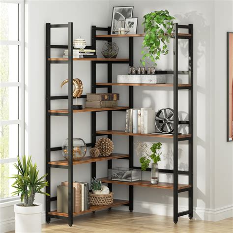 Tribesigns 70.8” Corner Bookshelf, 8-Tier Industrial Bookcase with Metal Frame for Open Storage ...