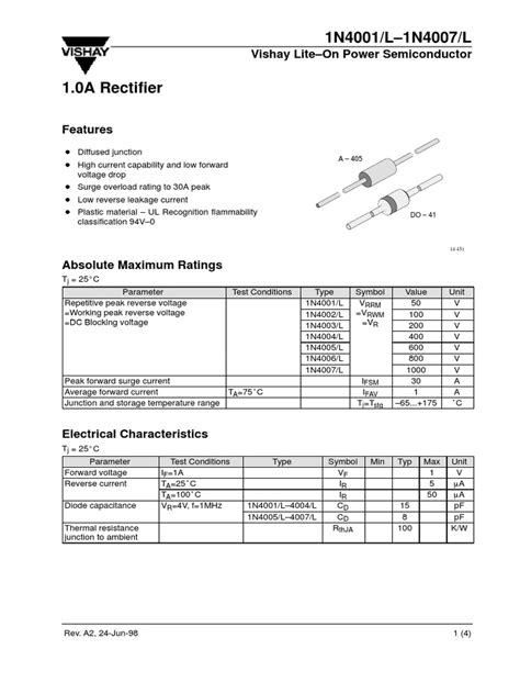 Datasheet 1N4001 | PDF | Diode | Electrical Engineering