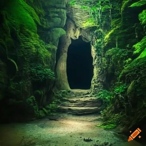 Jungle cave entrance on Craiyon