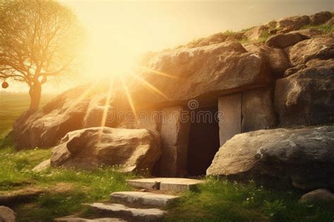 Empty Tomb of Jesus Christ at Sunrise Resurrection. Generative AI Stock ...