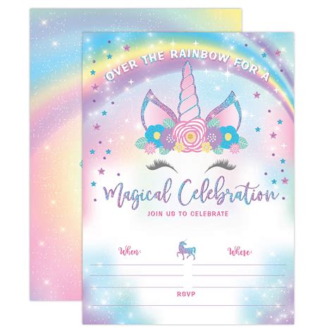 Buy Unicorn Birthday Invitation, Rainbow Unicorn Party Invite 20 Fill In Style Online at ...