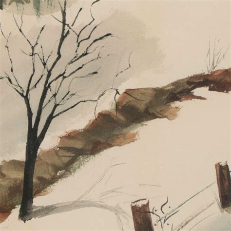 Winter Landscape Watercolor Painting of Barn | EBTH