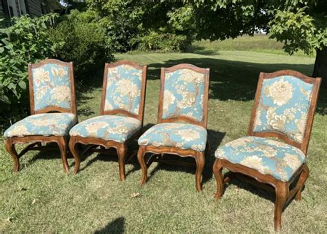 4 VINTAGE HENREDON French Country Dining Chairs Side Custom Upholstery ...