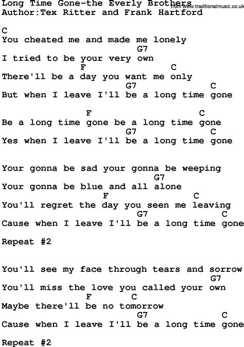 Country Music:Long Time Gone-The Everly Brothers Lyrics and Chords
