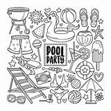 Pool Party Drawn Doodle Coloring  Vecteur Premium sketch template