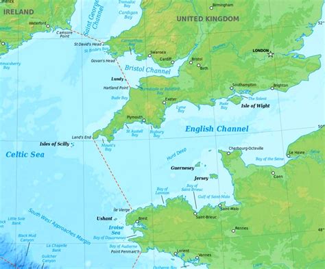 English Channel physical map - Ontheworldmap.com