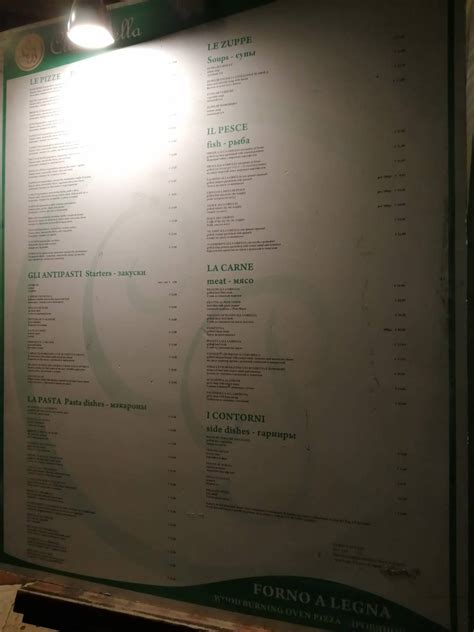 Menu at Carlo's Pizza restaurant, Rome