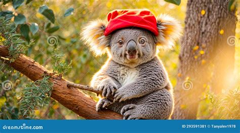 Cute Cartoon Koala Wearing Santa Hat Small Natural Celebrate Wild Animal Bear Stock Illustration ...