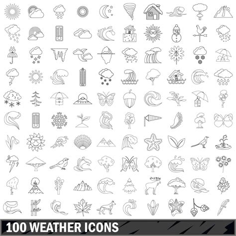 100 weather icons set, outline style 8910020 Vector Art at Vecteezy