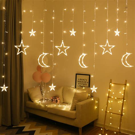 2.5M 3.5M USB Plug In LED Moon Star Curtain Fairy Ins Christmas String ...