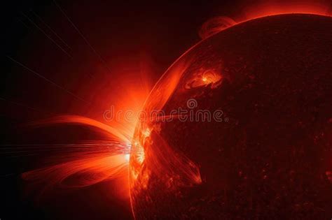 Solar Flare, with View of the Sun S Surface and Fiery Prominences Visible Stock Photo - Image of ...