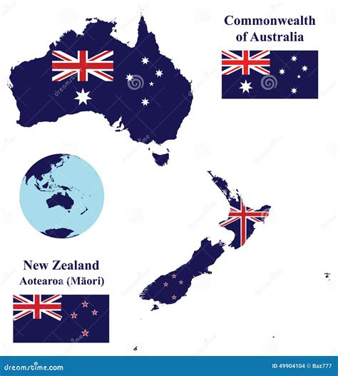 Australia And New Zealand Map Flag Stock Vector - Image: 49904104