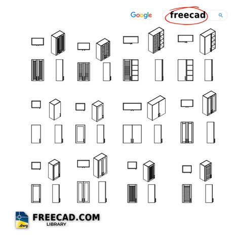 Wall Cabinet DWG Blocks Library in CAD for Architects. FREE Drawing