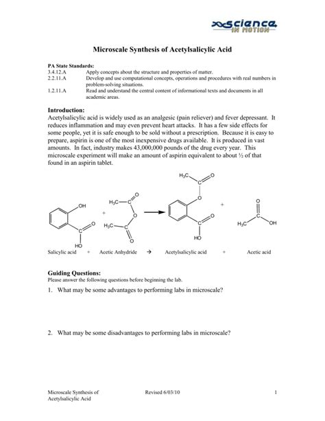 Microscale Synthesis of Acetylsalicylic Acid