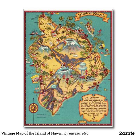 Vintage Map of the Island of Hawaii Postcard | Zazzle.com | Vintage ...