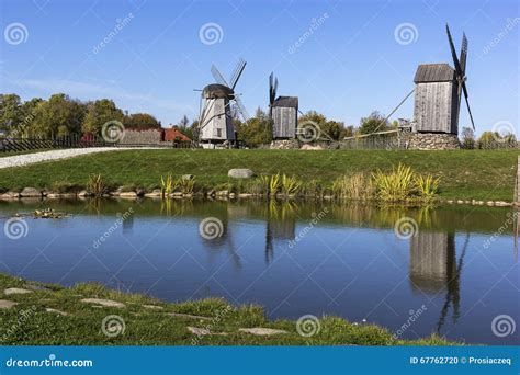 Angla Windmill Hill on Saaremaa Island in Estonia Stock Photo - Image ...