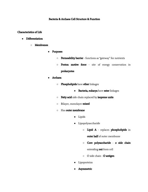 Bacteria Archaea Cell Structure Function - Lecture 6 - Bacteria & Archaea Cell Structure & - Studocu