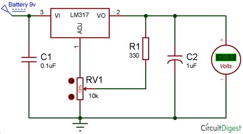 LM317 variable voltage regulator circuit diagram | Circuit diagram, Electronics circuit, Voltage ...