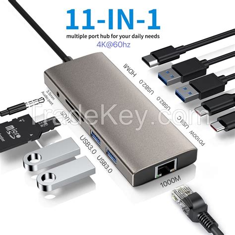 11-in-1 Laptop Docking Station Gigabit 1000M RJ45 Ethernet Mac Adapter USB 3.0 Type C Usb-C Hub ...