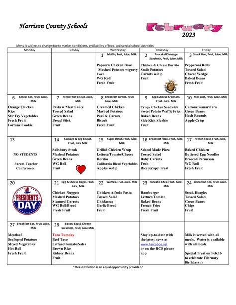 February lunch menus for Harrison County Schools | | wvnews.com