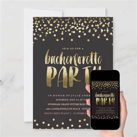 GOLD CONFETTI BACHELORETTE PARTY invitation | Zazzle