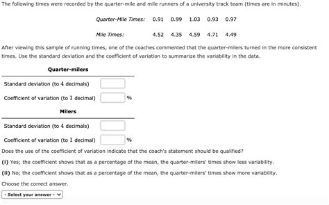 Solved The following times were recorded by the quarter-mile | Chegg.com