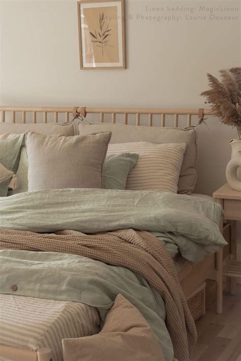 Sage Green & Striped in Natural Linen Bedding Combo | MagicLinen | Room inspiration bedroom ...