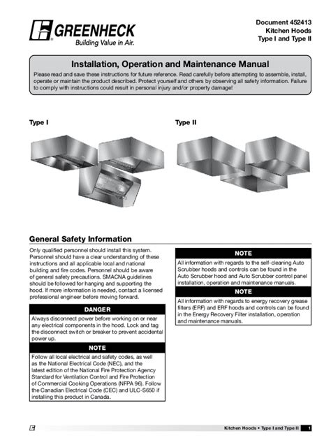 Fillable Online Greenheck Type I Installation, Operation And ...