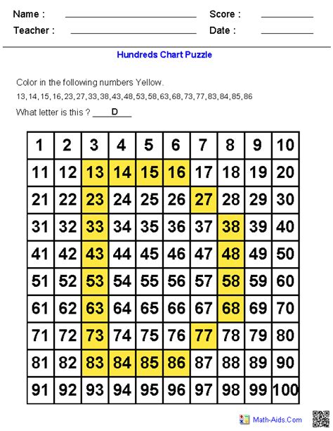 Hundreds Chart | Letter Puzzles on Hundreds Chart