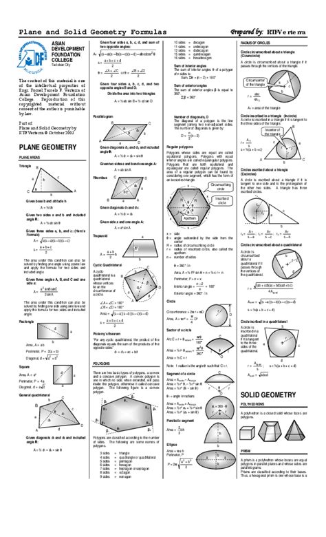 (PDF) Plane and Solid Geometry Formulas Prepared by: RTFVerterra ASIAN DEVELOPMENT FOUNDATION ...