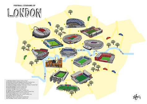 London Football Stadiums Illustrated Map - Etsy Ireland