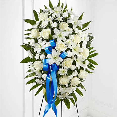 The FTD Exquisite Tribute Standing Spray-Blue Ribbon a1466 | Flower Delivery | Flower Shop