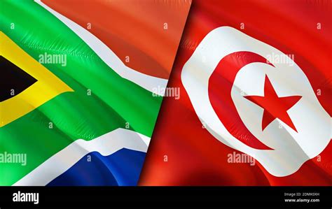 South Africa and Tunisia flags. 3D Waving flag design. South Africa Tunisia flag, picture ...