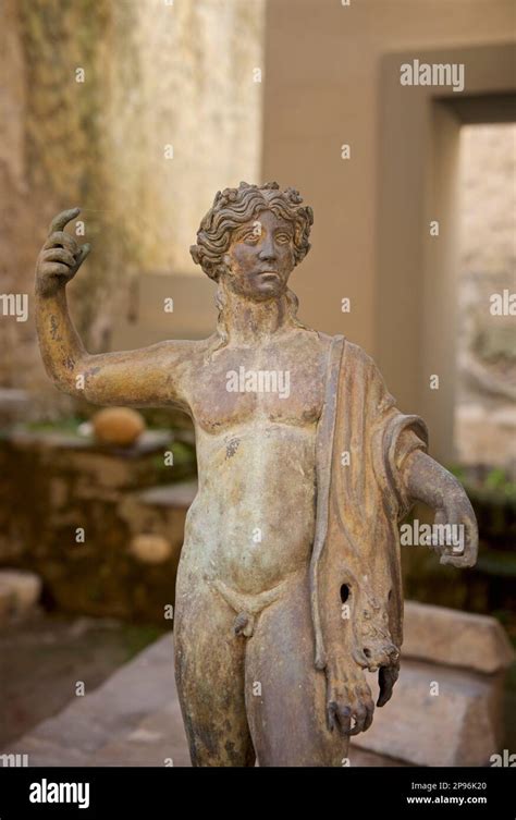 Detail of top half of male bronze figurine. Herculaneum uncovered. Herculaneum was buried under ...