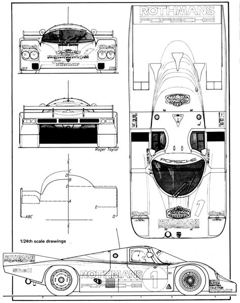 Porsche 956 Le Mans 1982 Blueprint - Download free blueprint for 3D modeling